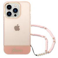 Guess GUHCP14XHGCOHP iPhone 14 Pro Max 6.7" rozā/rozā cietais apvalks Translucent Pearl Strap