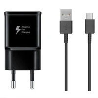 Samsung EP-TA200EBE USB-A 15W sienas lādētājs ar EP-DR140ABE USB-A - USB-C kabeli (OOB Bulk - aizstājējiepakojums) - melns