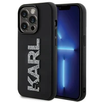 Karl Lagerfeld 3D gumijas spīdīgs logotips viedtālruņa apvalks iPhone 15 Pro Max - melns