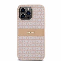 DKNY Ādas mono svītra un metāla logotips viedtālruņa apvalks iPhone 14 Pro Max - rozā