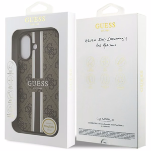 Guess 4G MagSafe futrālis iPhone 17 ar apdrukātu svītru apdruku - brūns