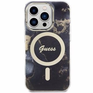Guess GUHMP14LHTMRSK iPhone 14 Pro 6.1" melns/melns cietais apvalks Zelta Marmors MagSafe