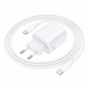 Borofone Wall charger BN27 Fuente - USB + Type C - QC 3.0 PD 20W with Type C to Type C cable white