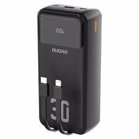 Dudao K15MAX 30000mAh PD 22.5W Portatīvais lādētājs ar iebūvētiem kabeļiem - melna