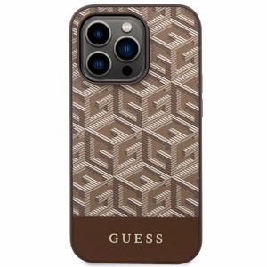 Guess GUHMP14XHGCFSEW iPhone 14 Pro Max 6.7" brūns/brūns cietais apvalks GCube Stripes MagSafe