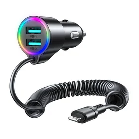Auto lādētājs Joyroom JR-CL25, 2x USB + Lightning kabelis (melns)