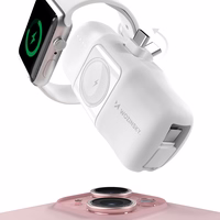 Wozinsky WF16-YCS 5000mAh 15W USB-C mini portatīvais lādētājs ar iebūvētu USB-C kabeli un Apple Watch lādētāju - balta