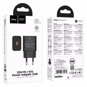 Telefona lādētājs Hoco USB C QC PD 25W N76 melns