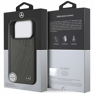 Mercedes Leather Large Laurel Leave MagSafe Чехол для iPhone 17 Pro - чёрный и серый