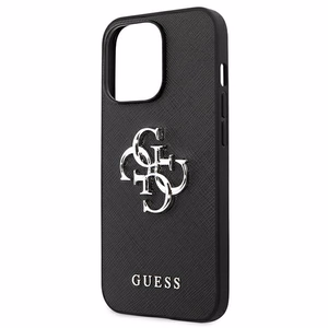 Guess Saffiano 4G Metal Logo viedtālruņa apvalks iPhone 13 Pro / 13 6.1 - melns