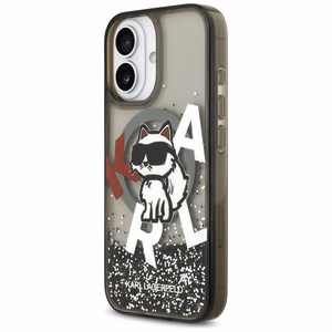 Karl Lagerfeld Šķidrs mirdzošs Choupette logotips Magnētiskais viedtālruņa apvalks iPhone 17 - melns