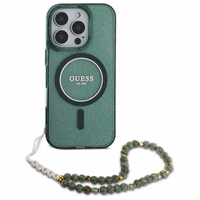 Guess IML Glitter With Pearl Strap Magnētiskais viedtālruņa apvalks MagSafe iPhone 16 Pro Max - zaļš