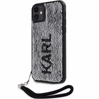 Karl Lagerfeld KLHCN61PSQRKS iPhone 11 / Xr 6.1" sudrabains cietais viedtālruņa apvalks Spīdumi Aukla