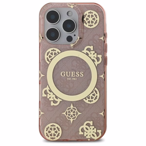 Guess IML Peony On 4G Background Magnētiskais viedtālruņa apvalks iPhone 16 Pro - rozā