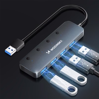 USB-A Hub Wozinsky WHS080YSS 4 x USB-A 3.0 ar atsevišķiem slēdžiem, alumīnijs, ar 30 cm kabeli - pelēks