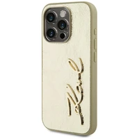 Karl Lagerfeld Wrinkled Metal Signature viedtālruņa apvalks iPhone 15 Pro Max - zelta
