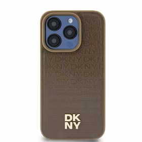 DKNY Ādas raksta ar metāla logotipu magnētiskais viedtālruņa apvalks iPhone 15 / 14 / 13 - brūns