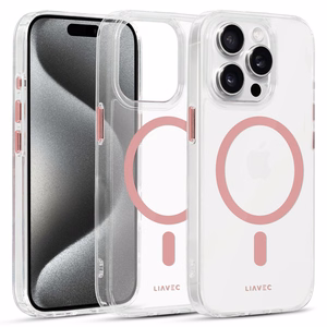 Liavec Spīdīgs Magnētiskais Caurspīdīgs viedtālruņa apvalks Iphone 15 rozā