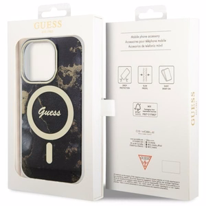 Guess GUHMP14XHTMRSK iPhone 14 Pro Max 6.7" melns cietais apvalks Golden Marble Magnētiskais