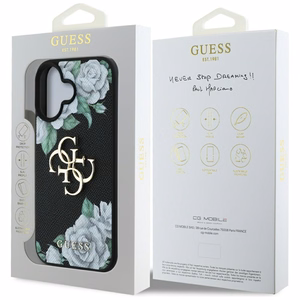Guess Grained Roses Big 4G logo viedtālruņa apvalks iPhone 16 - melns