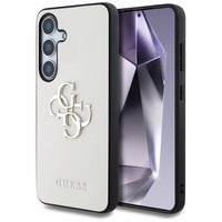 Guess Grained Big 4G Logo Small Classic Logo viedtālruņa apvalks Samsung Galaxy S25 bēšs