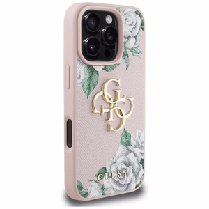 Guess Grained Roses Big 4G logo viedtālruņa apvalks iPhone 16 Pro Max - rozā
