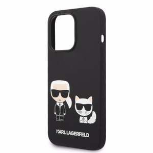Karl Lagerfeld KLHMP14LSSKCK iPhone 14 Pro 6.1 "cietais viedtālruņa apvalks melns / melns šķidrais silikona Karl & Choupette MagSafe