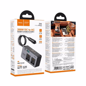 Smart dual car inverter charger Hoco 2 lighter ports max 200W PD66W/1C2A Z66 black