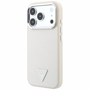 Guess Grained Triangle Logo MagSafe vāciņš iPhone 18 Pro / 17 Pro – bēšs