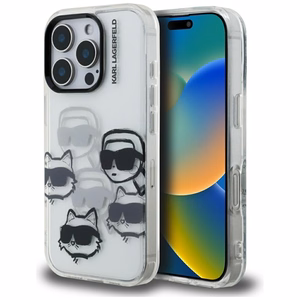 Karl Lagerfeld IML daudzkrāsains K&C galvas raksts apvalks iPhone 16 Pro Max - caurspīdīgs
