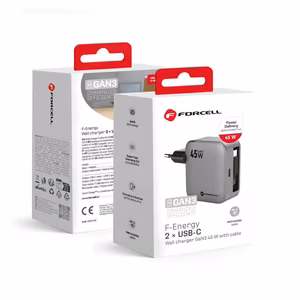 Phone charger Forcell F-Energy GaN USB C + retractable USB C cable PD QC4.0 3A 45W VT-R5 gray