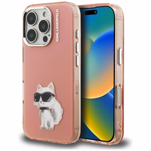 Karl Lagerfeld IML Aquarelle Choupette & Logo iPhone 16 Pro macins - roza