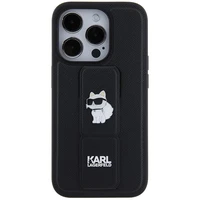 Karl Lagerfeld Gripstand Saffiano Choupette Pins viedtālruņa apvalks iPhone 14 Pro Max - melns