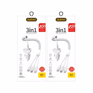 Dudao automašīnas komplekts lādētājs 2x USB 2.4A + kabelis USB 3in1 Lightning / Type C / micro USB kabelis balts (R7 balts)