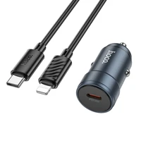 Automobiļa lādētājs Hoco USB C QC3.0 PD 30W + kabelis USB C uz Lightning Z57 metāla pelēks
