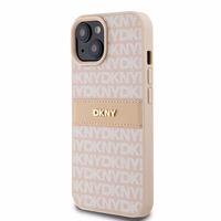 DKNY Ādas mono svītra un metāla logotips viedtālruņa apvalks iPhone 15 / 14 / 13 - rozā