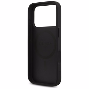 Guess Leather 4G Triangle Strass MagSafe vāciņš iPhone 18 Pro / 17 Pro – melns