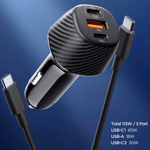 Spigen Essential EV1133 3 portu auto lādētājs - melns