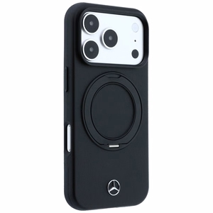 Mercedes MagSafe ādas maciņš ar gredzena statīvu, paredzēts iPhone 18 Pro / 17 Pro, melns