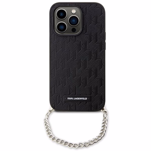 Karl Lagerfeld KLHCP14LSACKLHPK iPhone 14 Pro 6.1" melns melns Kietais vāciņš Saffiano Monogrāma Ķēde