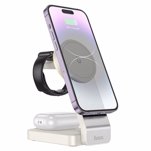 Bezvadu lādētājs Hoco 3in1 15W saderīgs ar MagSafe CQ3 balts