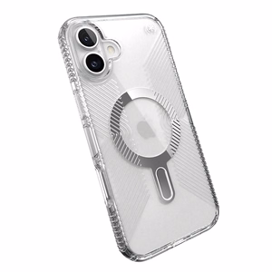 Speck Presidio Perfect-Clear Grip ClickLock & MagSafe vāciņš ierīcei iPhone 16 Plus, caurspīdīgs / hroma apdare / Serene Silver