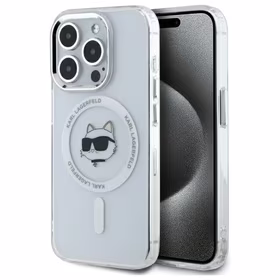 Karl Lagerfeld IML Metāla Choupette galva MagSafe apvalks iPhone 15 Pro Max - balts