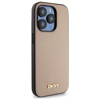 DKNY Grained Metal Logo Magnētiskais iPhone 15 Pro viedtālruņa apvalks - bēšs