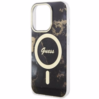 Guess GUHMP14XHTMRSK iPhone 14 Pro Max 6.7" melns cietais apvalks Golden Marble Magnētiskais