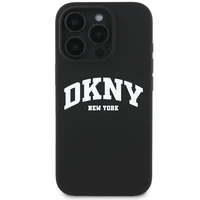 DKNY Silikona baltais drukāts logotips magnētiskais iPhone 16 Pro viedtālruņa apvalks - melns