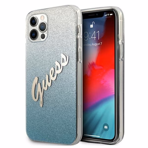 Guess GUHCP12MPCUGLSBL iPhone 12/12 Pro 6.1" zilais kietais vāciņš Glitter Gradient Script