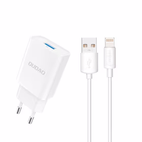 Dudao A4EU USB-A 2.1A sienas lādētājs - balts + USB-A - Lightning kabelis