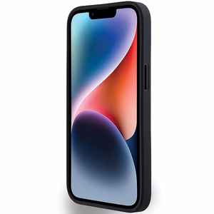 DKNY ādas mono svītra un metāla logotips viedtālruņa apvalks iPhone 15/14/13 - melns