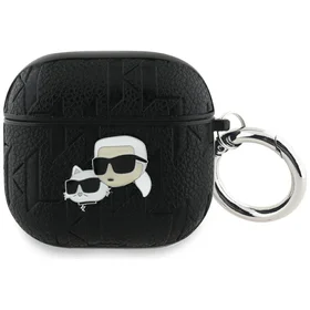 Austiņu apvalks AirPods 4 Karl Lagerfeld Monogram Karl & Choupette Head – melns